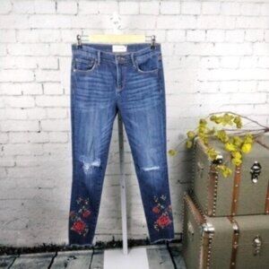 Driftwood Jackie Floral Embroidered Slim Fit Ankle Jeans In Blue Size 26